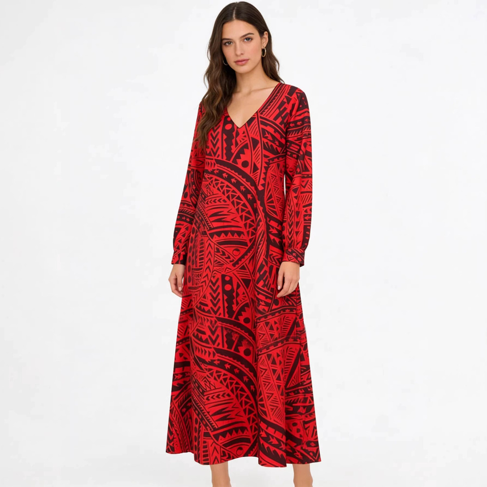 Forever 21 Long-Sleeve Loose Collar Bohemian Vintage Floral Print Maxi Dress